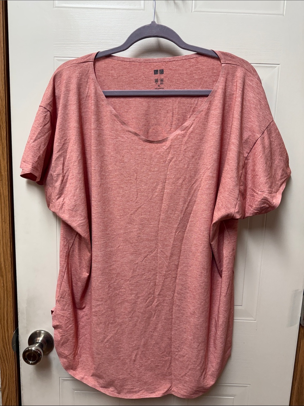 Uniqlo AIRism Relaxed Scoop Neck Short Sleeve Tee - Pink Heather (XL)